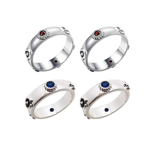 JHJEWH Howl's Moving Castle Inspired Rings,4 Pcs Anime Cosplay,Sophie Cosplay,Red and Blue Adjustable Rings Moving Castle Rings Gift for Women Men