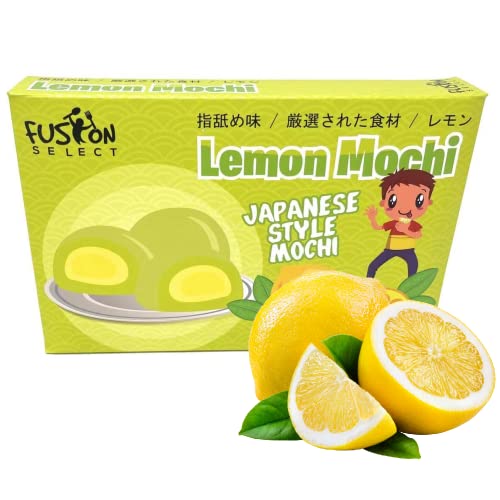 Fusion Select Mochi Daifuku Snacks - Traditional Japanese Rice Cakes with Filling - Flavored Asian Sweet Desserts for Family - Chewy and Soft Texture (Lemon)