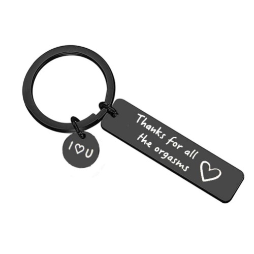 Stainless Steel Keyring Engraved "Thank for All The Orgasms I Love You" Key Ring Couple Keychain Jewelry Gifts - Black Art Font
