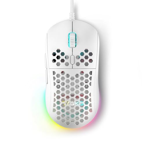 DIERYA M1SE Wired Gaming Mouse with Honeycomb Shell, 12800DPI Optical Sensor, 6 Programmable Macros, Software Support for Custom Key Config, and RGB Settings for Windows 7/8/10/XP, Vista, Linux-White - white - 12800DPI