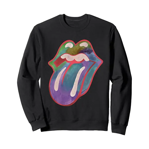 Official Rolling Stones Colors Tongue Logo Unisex Graphic Sweatshirt — Black - X-Large Black