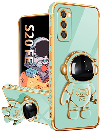 Buleens for Samsung Galaxy S20 FE Case with Astronaut Stand, Women Girls Galaxy S20 FE 5G Cases with Kickstand, Girly Cute 6D Spaceman Heart Pattern Phone Cover for S20 FE 6.5 Inch Mint Green - Only for Samsung Galaxy S20FE-Light Blue