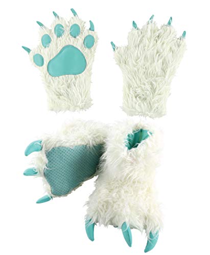 Lazy One Paw Mittens and Slippers Set, Cute Animal Accessories for Kids and Adults - Yeti Paw Set - Large / Adult