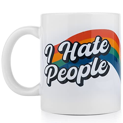 I Hate People Mug - Funny Coffee Mug, I Hate People Funny Mugs For Women Men, Sarcastic Mug Gag Gift For Sister, Friends, Coworker, Brother, Introvert, Ceramic Retro Coffee Mugs For Women 11oz White - Retro Rainbow