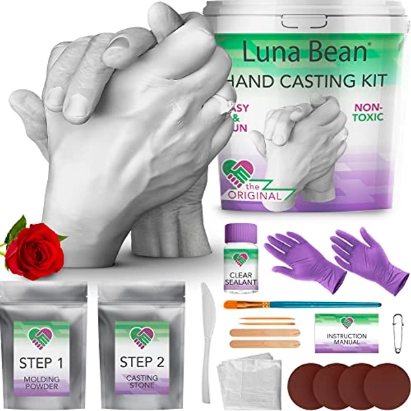 Luna Bean Hand Casting Kit Couples - Hand Mold Kit, Anniversary DIY Gift Couples Gifts for Him & Gifts for Her, Wedding Engagement Gifts for Couples, Girlfriend Boyfriend, Wedding Gifts Husband Wife