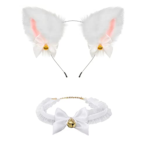 Animal Faux Fur Cat Dog Ears Headbands with Bells Lovely Flexible Hair Accessory Halloween Cosplay Costume Party Dress Girls (A19-combo set-4) - A19-combo Set-4