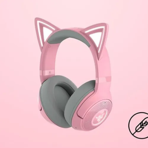 Razer Kraken Kitty V2 BT - Auriculares RGB inalámbricos por Bluetooth con orejas de gatito (Bluetooth 5.2, Diafragmas TriForce de 40 mm, Construcción ligera de 325 g) Quartz