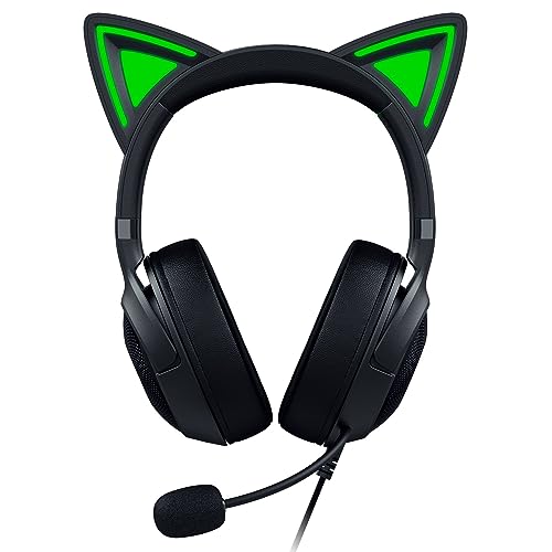 Razer Kraken Kitty V2 - Auriculares RGB por cable con orejas de gatito (Iluminación reactiva al streaming, Micrófono cardioide HyperClear, Diafragmas de 40 mm TriForce, Sonido envolvente 7.1) Negro