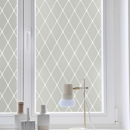Wisomhome Frosted Window Privacy Film - Static Cling UV Blocking, Removable Opaque Window Stickers for Home Office (Rhomb, 35.4" X 157.4" (90 X 400cm)) - Rhomb - 35.4" X 157.4" ( 90 X 400cm)