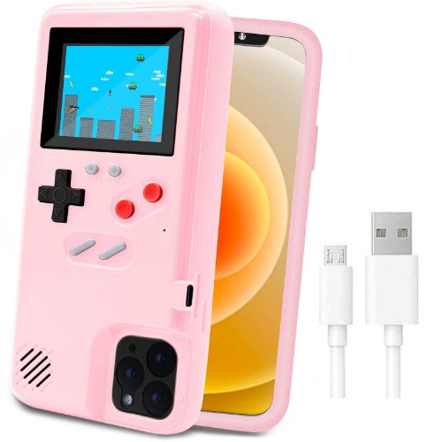Game Console Case for iPhone,LucBuy Retro Protective Cover Self-Powered Case with 36 Small Game,Full Color Display,Shockproof Video Game Case for iPhone 13/13 Pro - Pink - Pink iPhone 13 / 13 Pro -- 6.1''