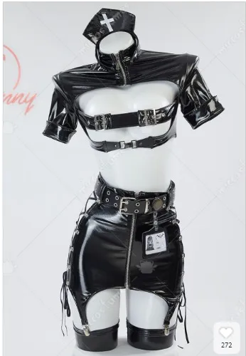 Women  Sexy Lingerie Set Costume-  Gothic Nurse Style Short Top and Lace-Up Hollow Out Half Skirt Cosplay | Top Quality Outfits for Sale