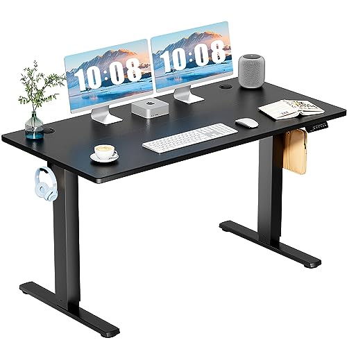 Standing Desk, Electric Standing Desk Adjustable Height, Ergonomic Adjustable Desk with Memory Preset, Computer Desk Stand Up Desk with T-Shaped Bracket Suitable for Home Office, 55 * 24-Black - Black - 55 x 24 Inches