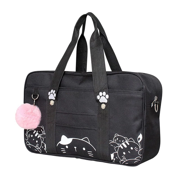 Japanse handtas voor dames, schattige anime-kattenprint, boodschappentas, grote capaciteit, schooltas, tieners JK uniform, handtas
