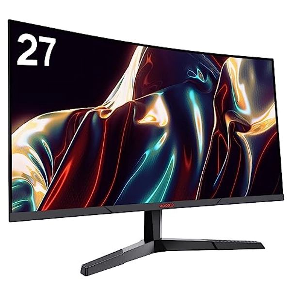 KOORUI 27 Inch Computer Monitor, QHD 2560P Gaming Monitor 144Hz(1ms, 1800R Curved VA Panel, DP1.2+HDMI*2, AdaptiveSync, Narrow Bezel with Ultra-Thin), Tilt Adjustable,Eye Care