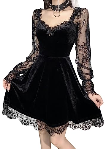 TSMNZMU Womens Goth Witchy Dress Velvet Moon Fairy Lolita Dresses Long Sleeve Gothic Alt Dress Punk Grunge Emo Dress - 3X-Large - 002#