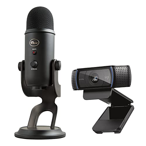 Logitech C920x HD Pro Webcam, Full HD 1080p/30fps - Black w/Blue Yeti USB Microphone - Blackout - Webcam + Yeti Blackout