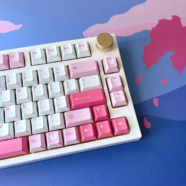 Sakura Neko Keycap Set, Cherry Profile, Cute Art, PBT, Cherry MX Stem, Dye-Sub Legends