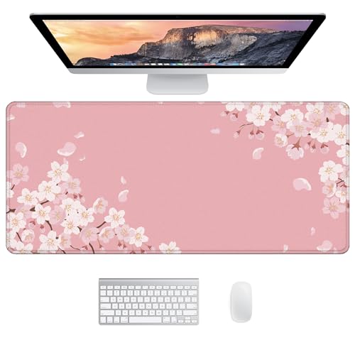 JJ PRIME - Schreibtischunterlage XXL Mauspad Gaming | Großes Mauspad XXL Gaming | Mousepad Rosa Schreibtischunterlage Mädchen Maus Pad | Schreibtischunterlage Rosa | Mauspad Pink 90 x 40cm (Sakura) - Sakura