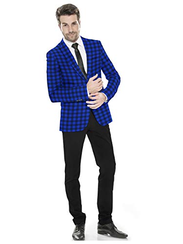 Men's Plaid Blazer 2 Button Lightweight Regular Fit Checked Plaid Suit Sport Coat Jacket Casual Daily Dress Jacket Sport Coat - X-Large - Blue