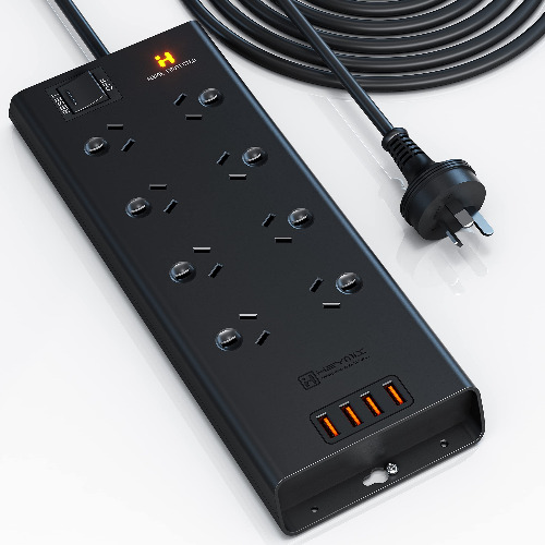 HEYMIX Powerboard USB, 8-Outlet Power Strip, Surge Protector Mountable with 4 USB Charging Ports Max 24W, 2.4A Fast Phone Charging, Extension Power Cord SAA Certified, Overload Switch for Home&Office