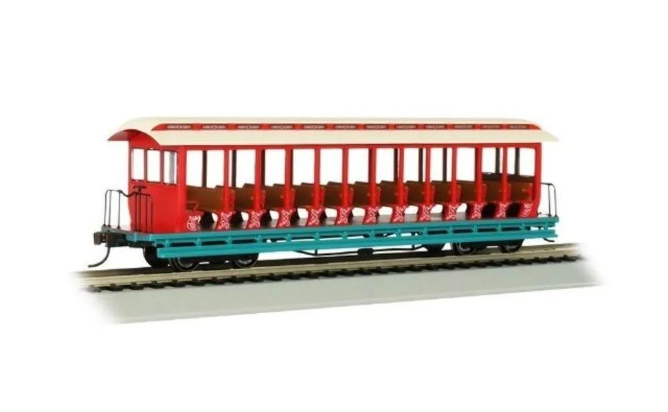 Bachmann Trains 19345 Jackson Sharp Open-Sided Excursion Car - Amusement Park - Cream, Red & Aqua - HO Scale, Prototypical Colors