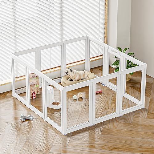 Clear Acrylic Dog Playpen Transparent Dog Playpen Indoor, Easy Assemble Clear Pet Pen for Puppy Bunny Cat Pig, Sturdy & Easy Cleaning Plastic Dog Puppy Fence (23.6" H, 12PCS) - 12PCS - 23.6" H