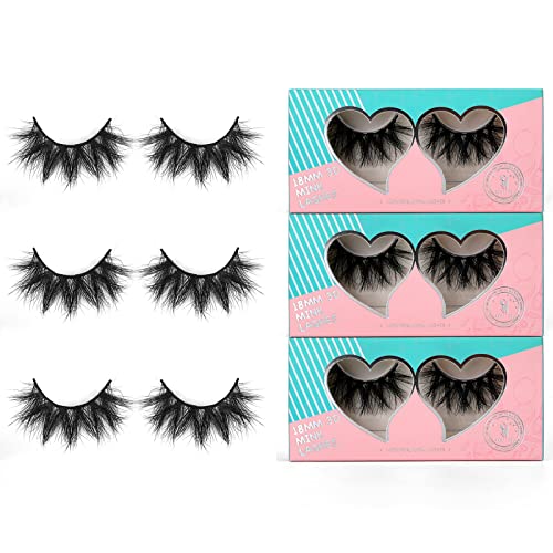 SY SHUYING 18mm Mink Lashes Nautral Look 3D Real Mink Eyelashes Fluffy Cross False Eyelashes Soft Reusable Full Volume Strip Eye Lashes (3 Pairs, Honey) - 3Pairs 18mm Honey