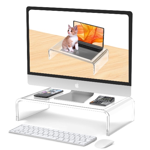 Beimu Acrylic Monitor Stand Riser Computer Monitor Riser Computer Monitor Stand or Holder Clear Monitor Stand Acrylic Laptop Stand Acrylic Monitor Riser White Monitor Stand Acrylic Computer Stand - 14inch