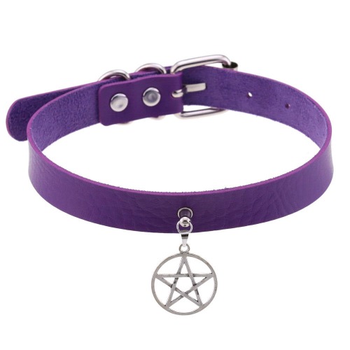 Punk Goth Silver Star Necklace Collar - Purple / Star