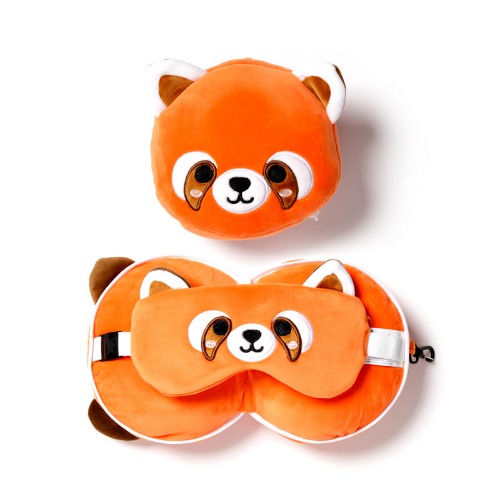 Red Panda Plush Round Travel Pillow & Eye Mask Set 