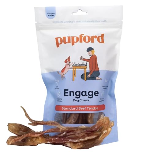 Pupford Beef Tendon Chews for Dogs | Cleans Teeth, Teaches Proper Chewing Behavior & Contains Glucosamine to Help Joints | Extra Thick, Long-Lasting, Simple Natural Ingredients, Low Calorie (4 Count (Pack of 1)) - 4 Count (Pack of 1)