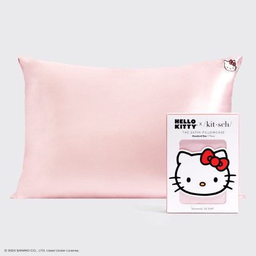 2 Hello Kitty x Kitsch Satin Pillowcases - Solid Pink Hello Kitty Face | NC