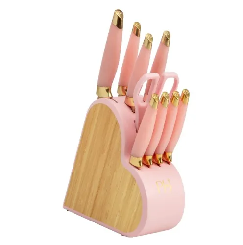10-Piece Heart Stainless Steel Knife Block Set, Pink