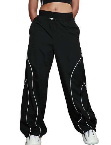 Zontroldy Cargo Pants Women Parachute Pants Y2K Baggy Casual High Waist Wide Leg Track Pants Streetwear - Black Medium