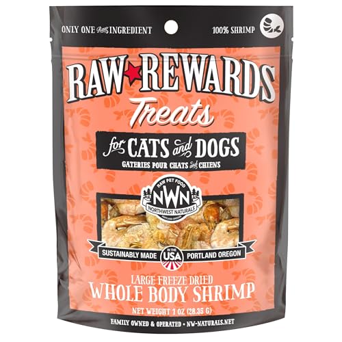 Northwest Naturals Raw Rewards Freeze-Dried Shrimp Treats for Dogs and Cats - Bite-Sized Pieces - Healthy, 1 Ingredient, Human Grade Pet Food, All Natural - 1 Oz (Packaging May Vary) - Shrimp - 1 Ounce (Pack of 1)