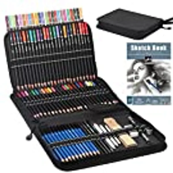 Premium Drawing Pencil Set(96pcs),including 72 Colored Pencils and 24 Sketch Kit,Art Pencil Kit in Zippered Travel Case, for Drawing,Sketching and Coloring,Ideal for Beginner,Artists and Adults