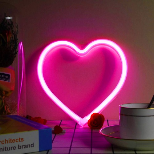 EXF Pink Heart Neon Sign, Battery Operated or USB Powered LED Neon Light for Party, Valentines Decorations Lamp, Table & Wall Decoration Light for Girl's Room Dorm Wedding Anniversary Home Decor - 