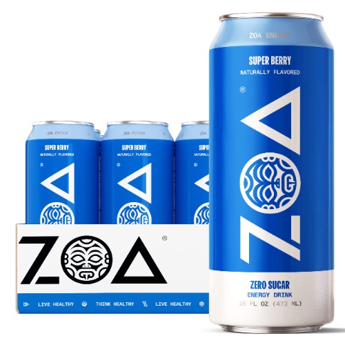 ZOA Energy Drink, Super Berry - Zero Sugar Energy Drinks, with Vitamins, Antioxidants, Electrolytes and Natural Caffeine - 16 Fl Oz Cans, Pack of 12 (Packaging May Vary)