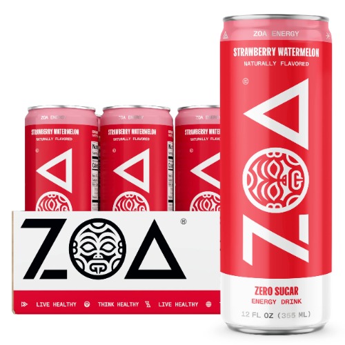 ZOA Energy Drink, Strawberry Watermelon - Zero Sugar Energy Drinks with Vitamins, Antioxidants, Electrolytes and Natural Caffeine, 12 Fl Oz Cans (Pack of 12)