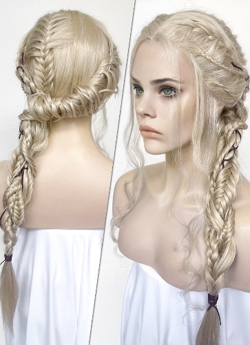The Witcher 3 Ciri Pastel Ash Blonde Braided Lace Front Synthetic Wig LF2134 | Pastel Ash Blonde