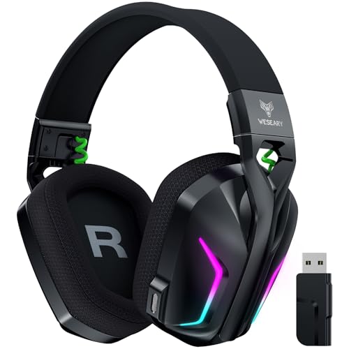 WESEARY 7.1 Wireless Gaming Headset with Microphone for PS4, PS5, PC, Switch, Mac, 2.4GHz Bluetooth Gaming Headphones with Crystal-Clear Mic, 50Hr Battery, Cool RGB - Black - Standard-Wireless
