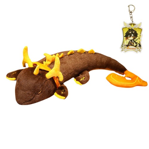 Set Plush Genshin Impact Zhong Li Dragon 70CM Hugging Pillow and Cute Kawaii Zhongli Keychain Soft Stuffed Animal for Fans Kids Birthday Gifts