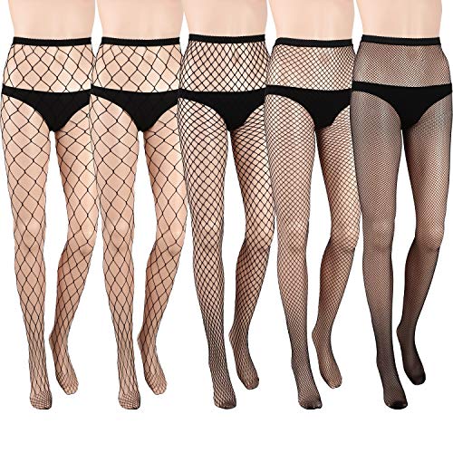 5 Pairs Fishnet Tights Womens Cross Mesh Stockings Fishnet Tights Fishnet Pantyhose - M - Black