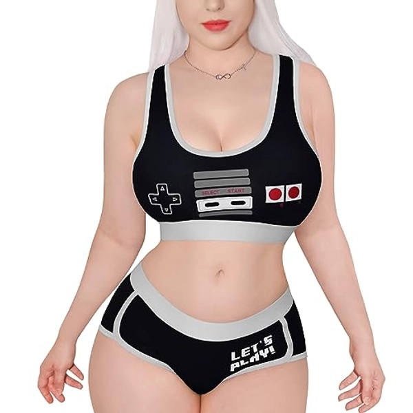 Littleforbig Women Cotton Camisole and Panties Sports loungewear Bralette Set - Let's Play Gamer Girl