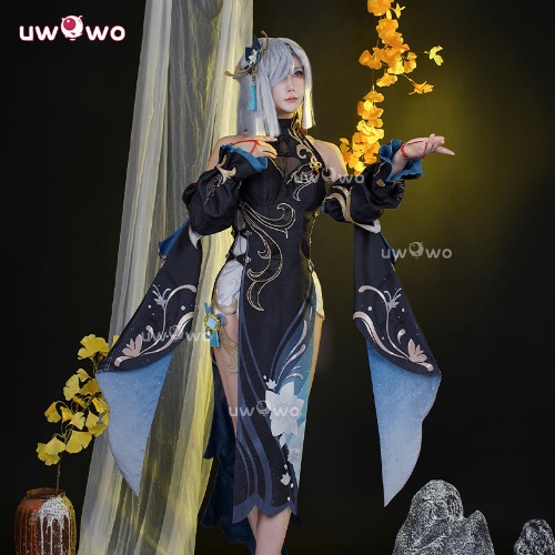 Uwowo Collab Series: Genshin Impact Shenhe Frostflower Dew New Outfits Lantern Rite Cosplay Costume - 【Pre-sale】XL