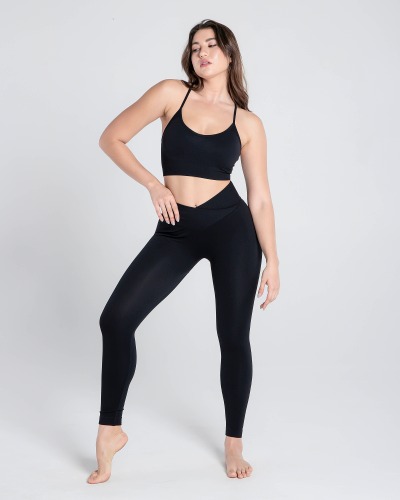 Premium Seamless Crossover Leggings | Jet Black / M