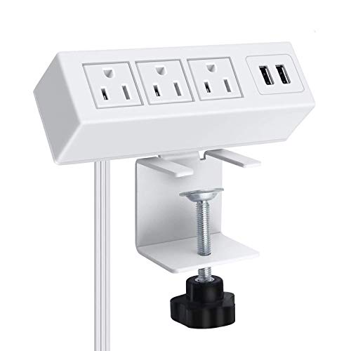 White Desk Clamp Power Strip