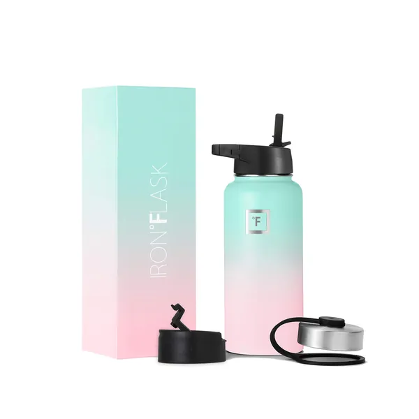 Iron Flask Sports Water Bottle - 32 Oz, 3 Lids (Straw Lid), Leak Proof, Vacuum Insulated Stainless Steel, Double Walled, Thermo Mug, Metal Canteen