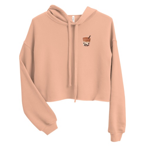 Pixel Boba | Crop Hoodie | Cozy Gamer - Peach / L
