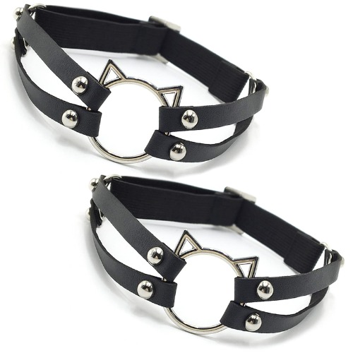 ETHOON Adjustable Leather Elastic Choker Collar Cat Punk Thigh Garter for Women Girls